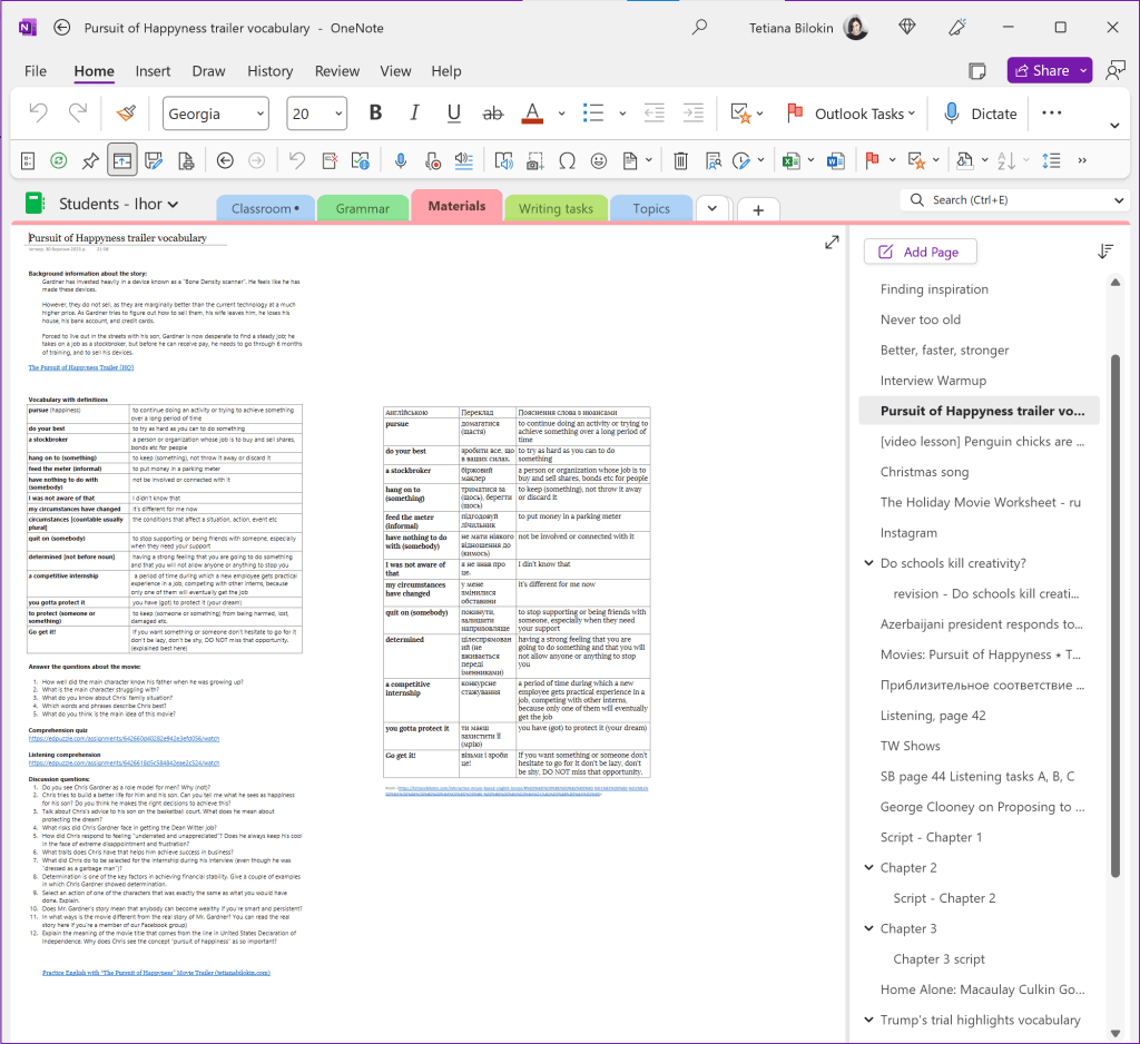 Why Onenote is an ultimate online notebook for learning English and keeping an English journal