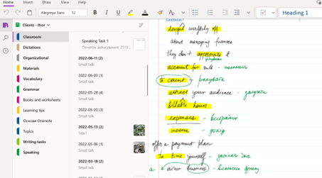 Onenote sections and handwritten notes