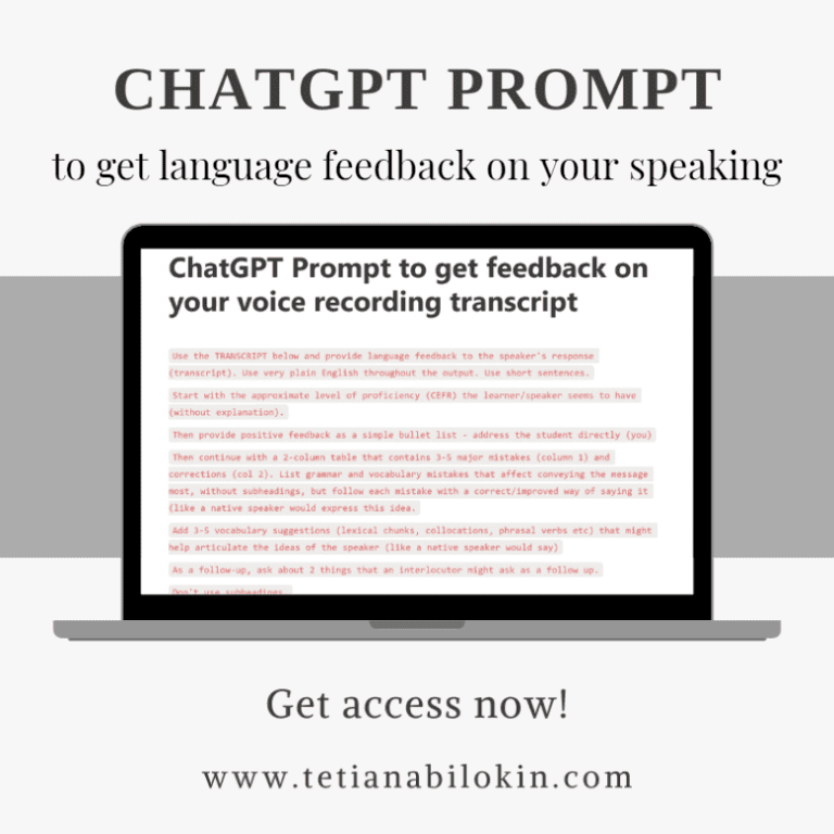 ChatGPT prompt for language feedback: Improve your speaking on your own