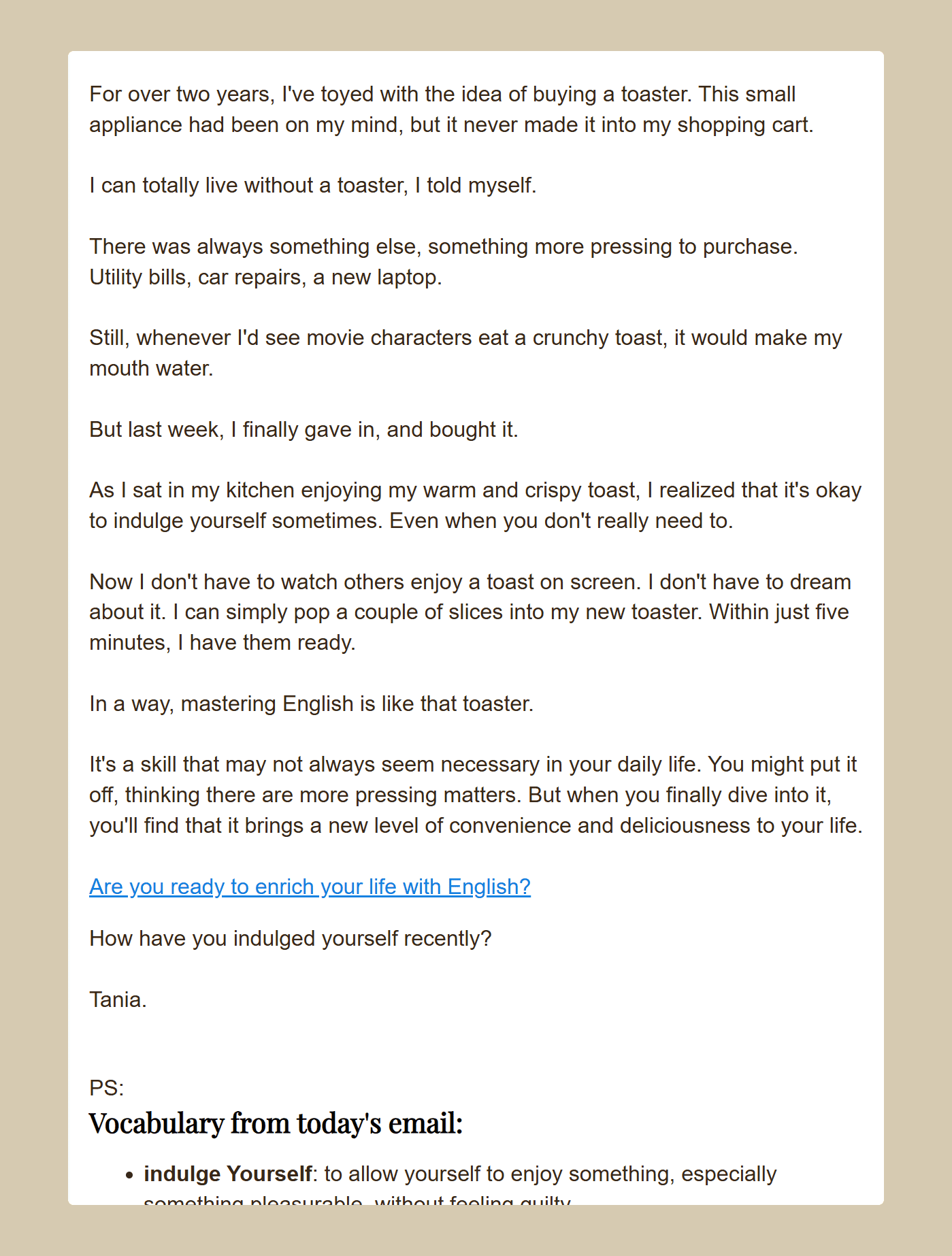Improve English naturally – newsletter for working adults