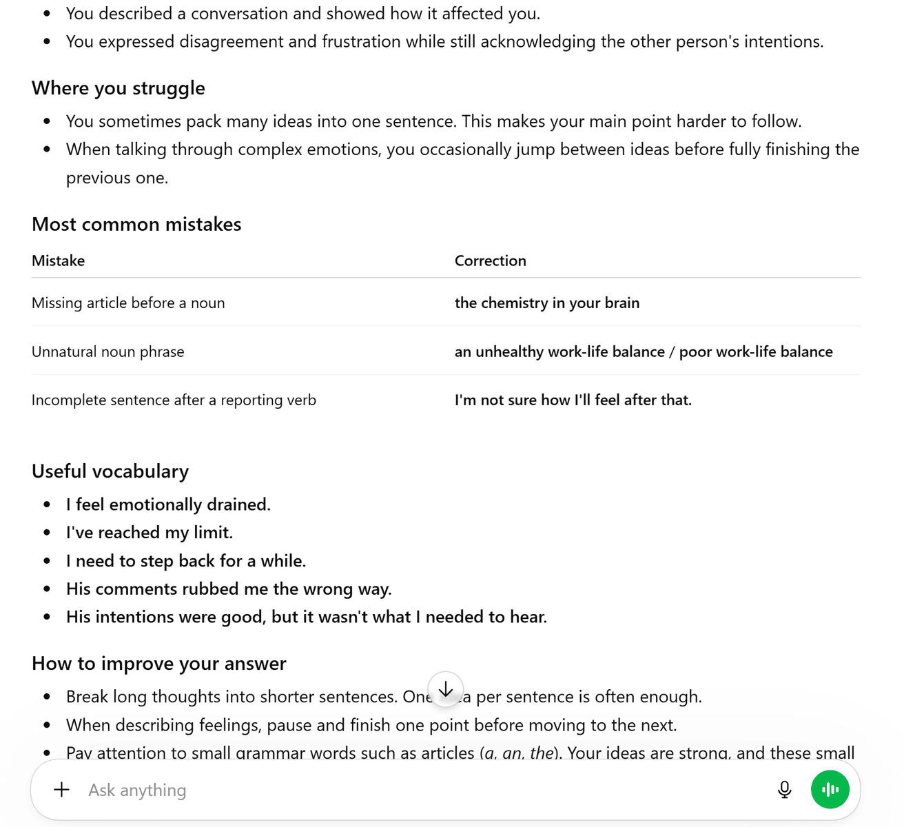 Language feedback – ChatGPT