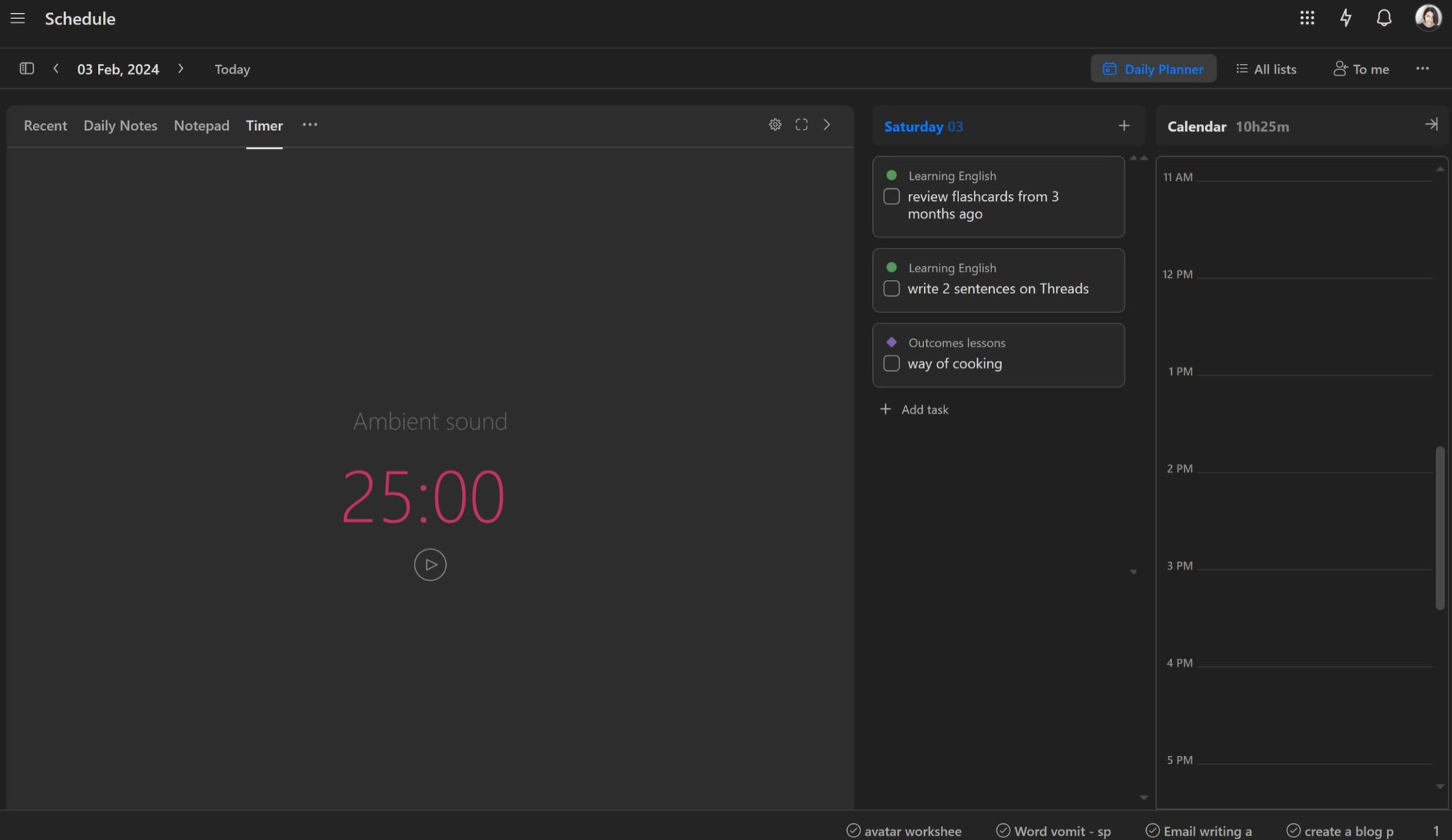 schedule in Upbase with Pomodoro timer